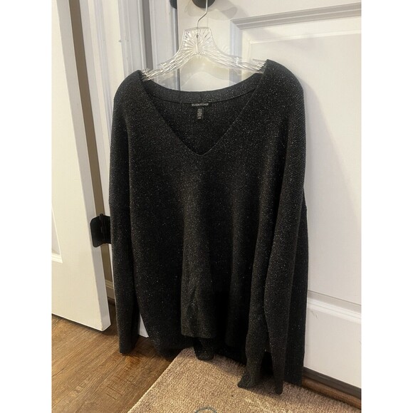 Eileen Fisher Merino Sparkle Wool Boxy Holiday Sweater L Black - Picture 4 of 8
